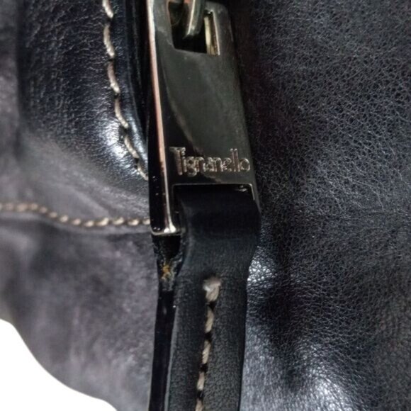 Tignanello Shoulder Hobo Bag Black Leather Chain Print Lining Adjustable Strap - Picture 3 of 13